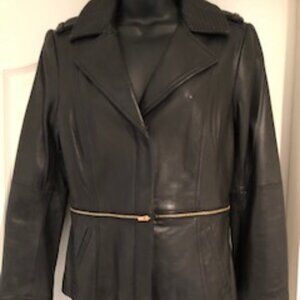 Classiques Entier Lined Leather Jacket w Gold Zipper Detail Black Size S NWOT
